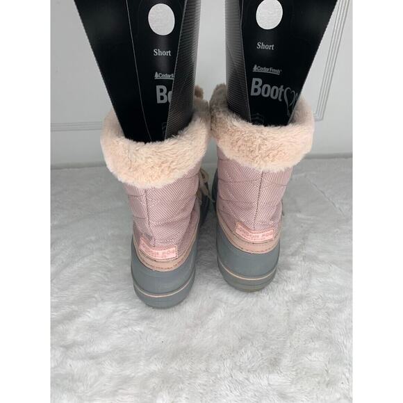 London Fog Girls Size 4 Insulated Winter Duck Boots Pink & Gray Faux Fur Lining - Picture 3 of 8